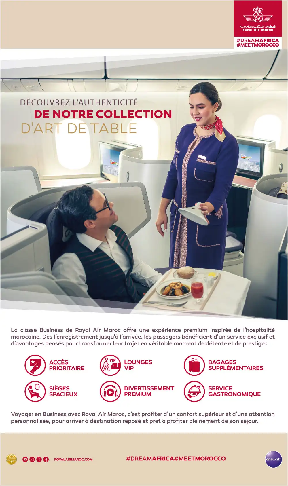 Collection d’Art de table Royal Air Maroc en classe Business